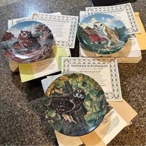 Set of 3 Knowles Owl Collector Plates Jim Beaudoin - Barn, Screech, Short-eared
